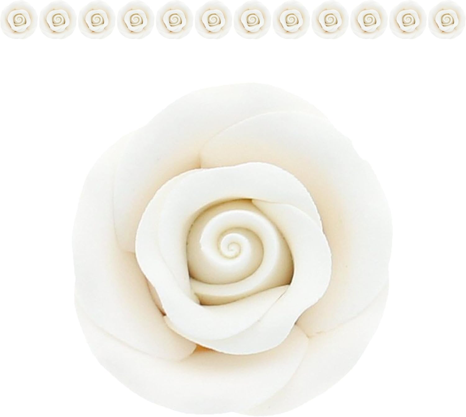 Global Sugar Art Premium Edible Roses, White, Unwired, Medium 1.5 inches, 12 Count by Chef Alan Tetreault
