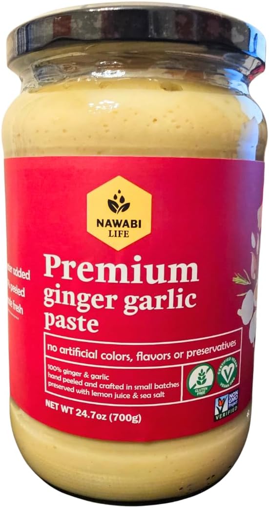 Ginger & Garlic Paste | 100% Natural (Non-GMO) | Gluten Free | Vegan | No Artificial Preservatives or Flavors | No Vinegar | No Added Water | Hand-Peeled and Crafted in Small Batches | 24.7oz | By Nawabi Life