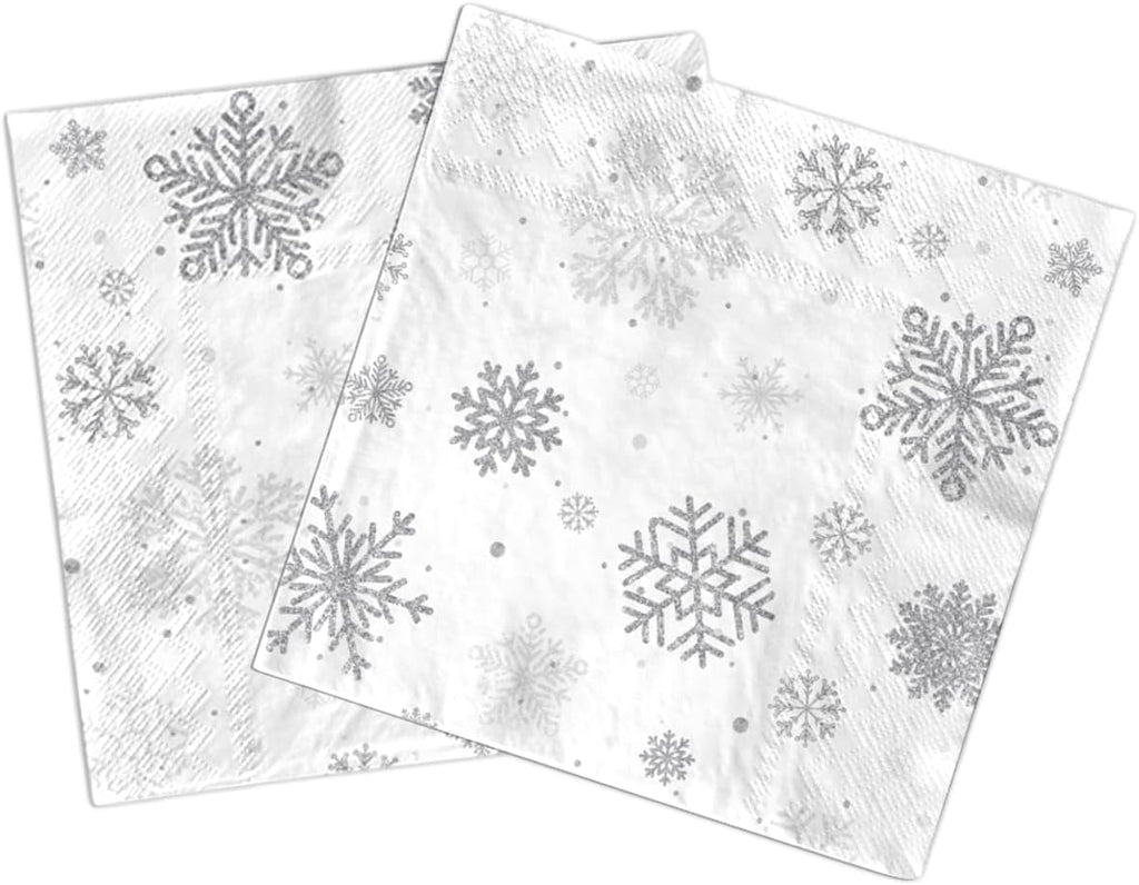 40pcs Snowflake Winter Napkin Party Decoration Winter Snowflake Silver Gray Wonderland Theme Paper Table Napkin Disposable for Christmas Holiday Birthday Party Supplies