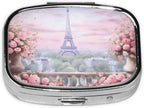 Beautiful Tower Paris Print Compact Mini Pill Box â€“ Square-Shaped, Full Frame Printed Design, Ideal for Travel â€“ Easy to Open, Lightweight, Black