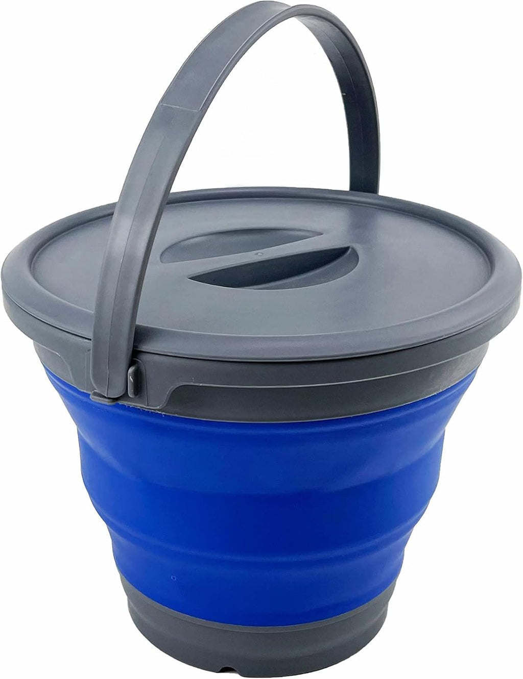 SAMMART 5.5L (1.4 Gallon) Collapsible Plastic Bucket with Lid - Foldable Round Tub with Lid - Portable Fishing Water Pail - Space Saving Outdoor Waterpot. (Grey/Purplish Blue)