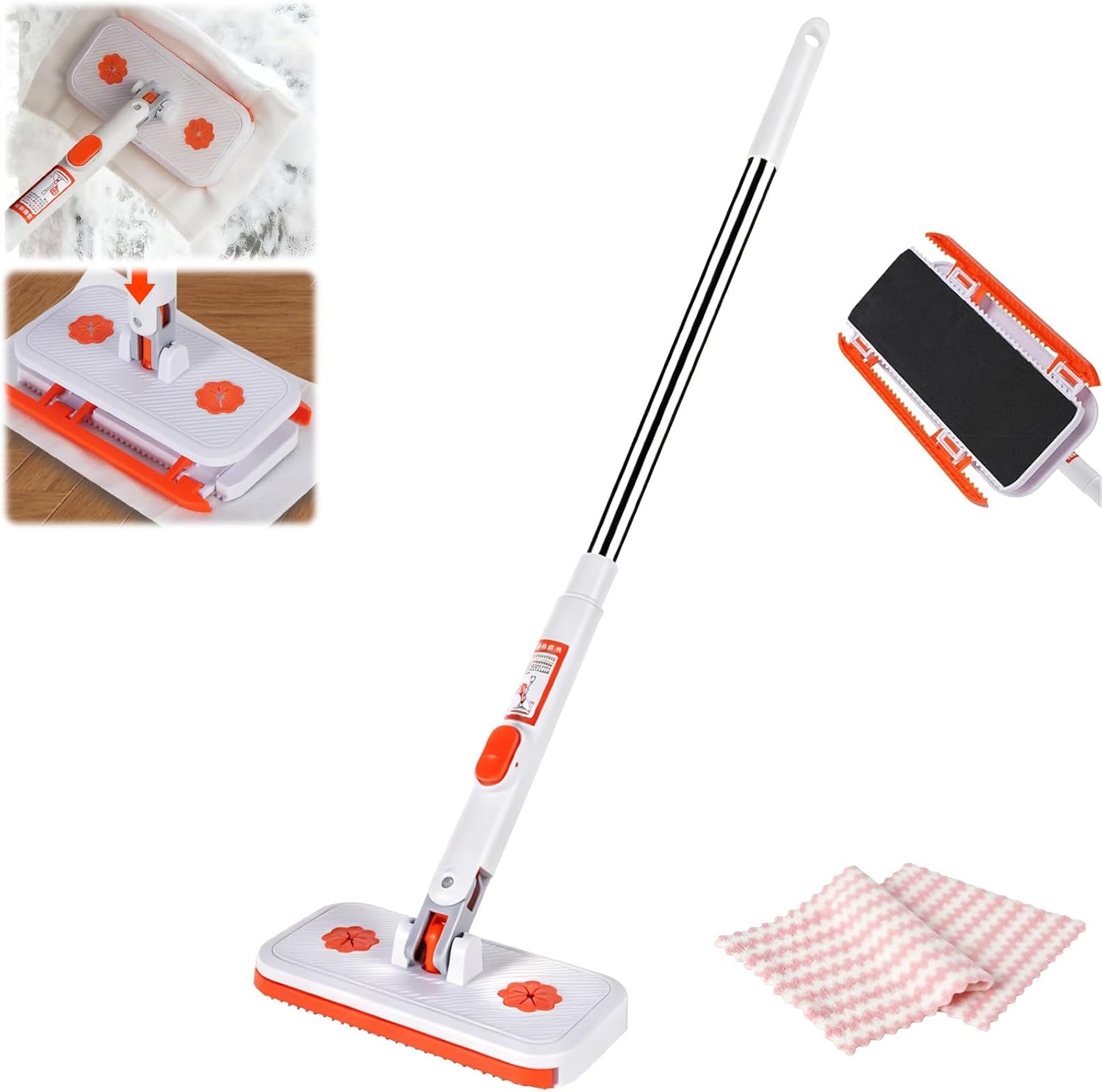 Snap Grip Mini Mop Set, Convenient Cloth Changing Mini Mop, Gap Dust Cleaner Lazy Mops with Locking Head for Multi Surface Clean, Wet & Dry Mopping and Sweeping Cleaning