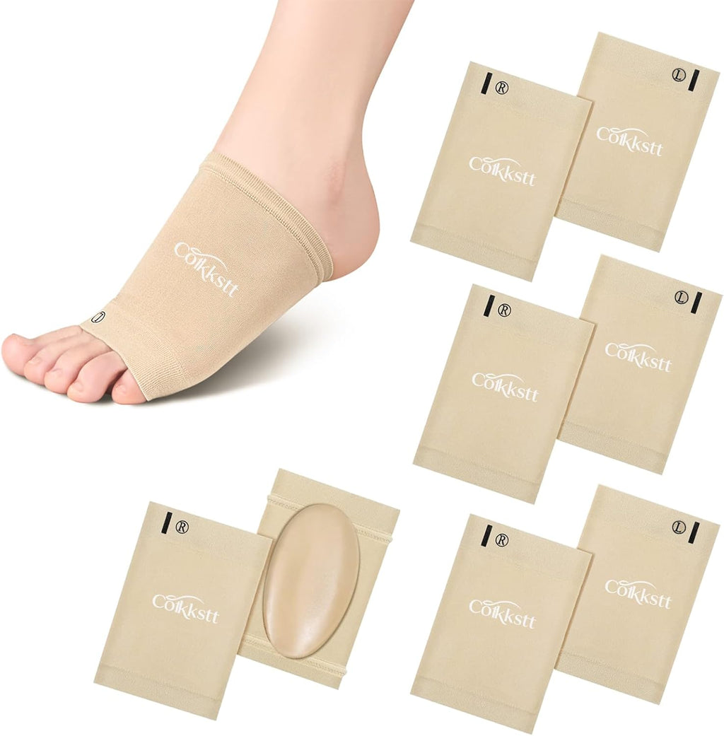 8 Pcs Arch Support Sleeves Wraps for Flat Feet Plantar Fasciitis Relief - Compression Foot Brace Socks with Gel Cushion Pad - Metatarsal Heel Spur Pain Relief Orthotic Inserts Men Women