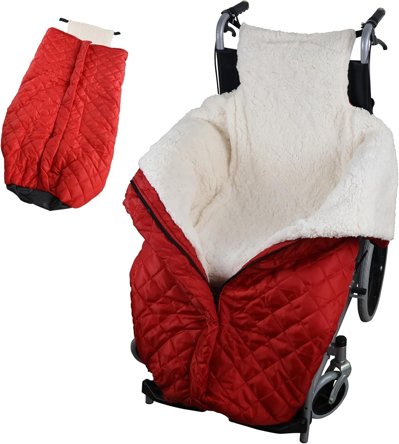 Wheelchair Warm Blanket, Lightweight Wheelchair Blanket with Zipper, Lower Body for Elderly, Mobility Impaired, Red