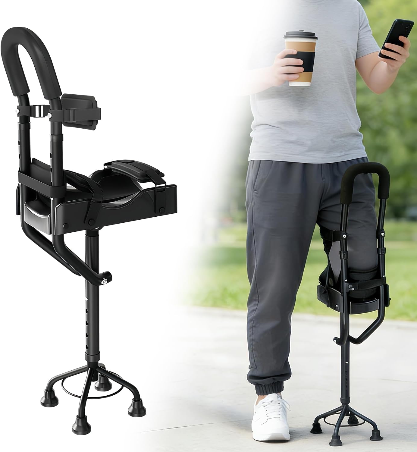 Hands Free Knee Crutch with Safety Kneepad, Pain Free Adjustable Peg Leg Crutch Alternative to Crutches & Knee Scooters for Foot,Ankle Lower Leg Injuries,Not for Elderly or Balance-Impaired