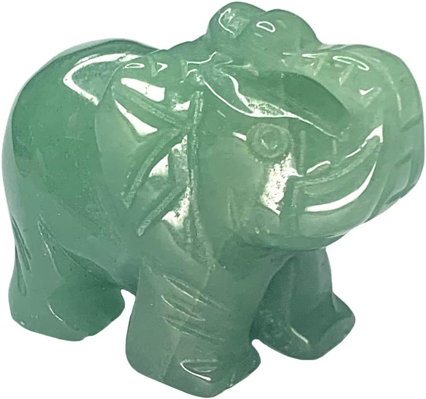 Carved Healing Crystals Gemstones Elephant Statue Figurine Collectible Decor 1.5 inches (Green Aventurine)