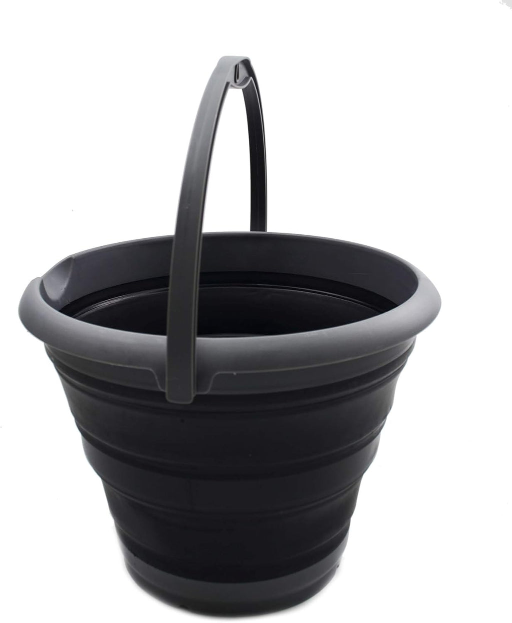 SAMMART 10L (2.64Gallon) Collapsible Fishing Bucket - Foldable Round Tub - Portable Plastic Water Pail - Space Saving Outdoor Waterpot - Trunk Organizer (1, Grey/Black)