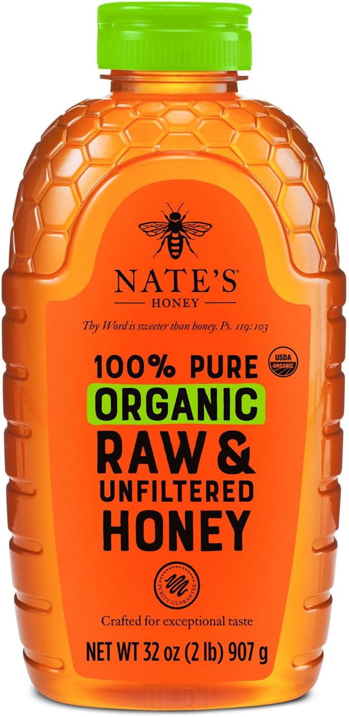 Nate's Organic 100% Pure, Raw & Unfiltered Honey - USDA Certified Organic - 32oz. Squeeze Bottle
