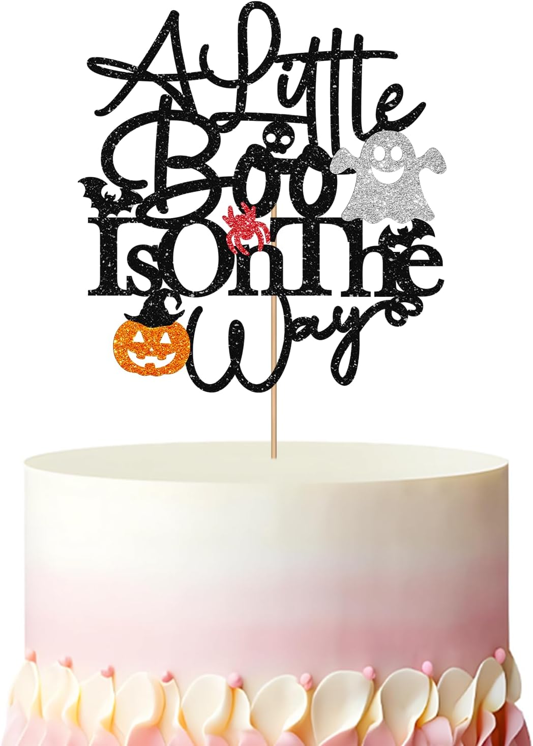 A Little Boo Is On The Way Cake Topper, Ghost Baby Shower Cake Decor, Black Glitter Baby Boo A little Boo is Due Cake Topper for Boy Girl, Ghost First Birthday Party Decoration