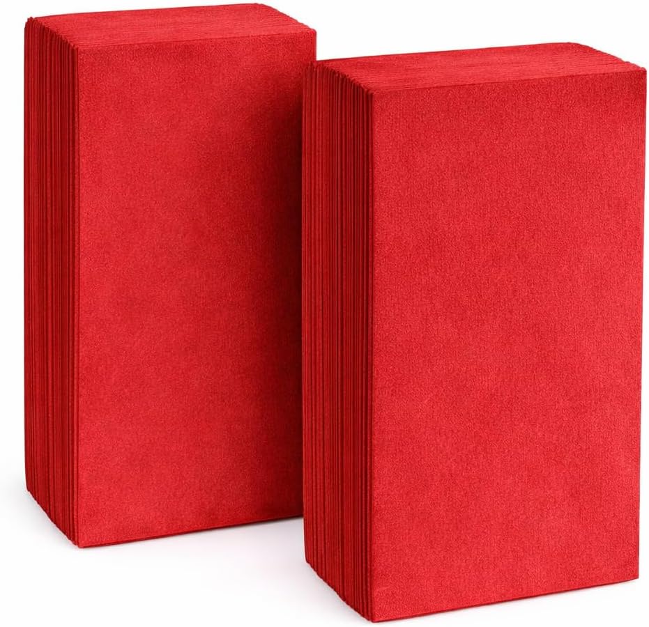Perfectware Red Disposable Paper Dinner Napkins, 2-Ply, 8.5" x 5" Folded, 100 Count, for Weddings, Parties and Holiday Events