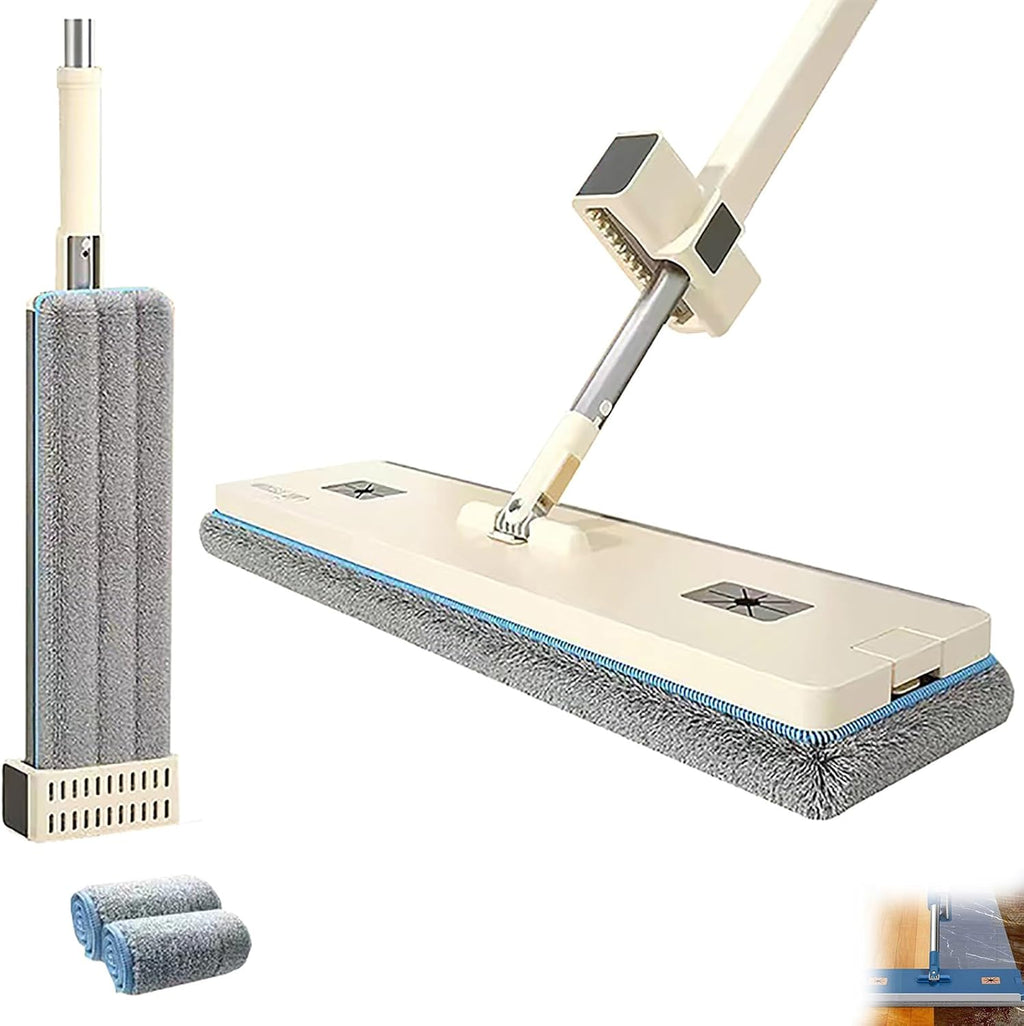 Big Flat mop, Wet and Dry Big Flat mop, Stainless Steel Long Handle Microfiber Big Flat mop, 360° Rotating Adjustable mop, Multifunctional Wet and Dry Household Tools (White+2cloth)