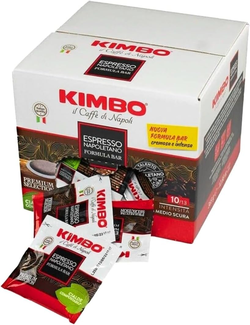 Kimbo Napoli Espresso ESE Compostable Coffee Pods | Medium Roast with Almond & Cocoa Flavor | 10/13 Intensity | 100 Count