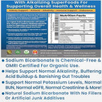 Organic Use Sodium Bicarbonate Alkaline Supplement for Alkalinity. Support Kidneys & Stomach Acid Neutralizer w/Alkaline Superfoods. Sodium Bicarbonate Powder Kidney Immune Support Antacid Sports 1LB