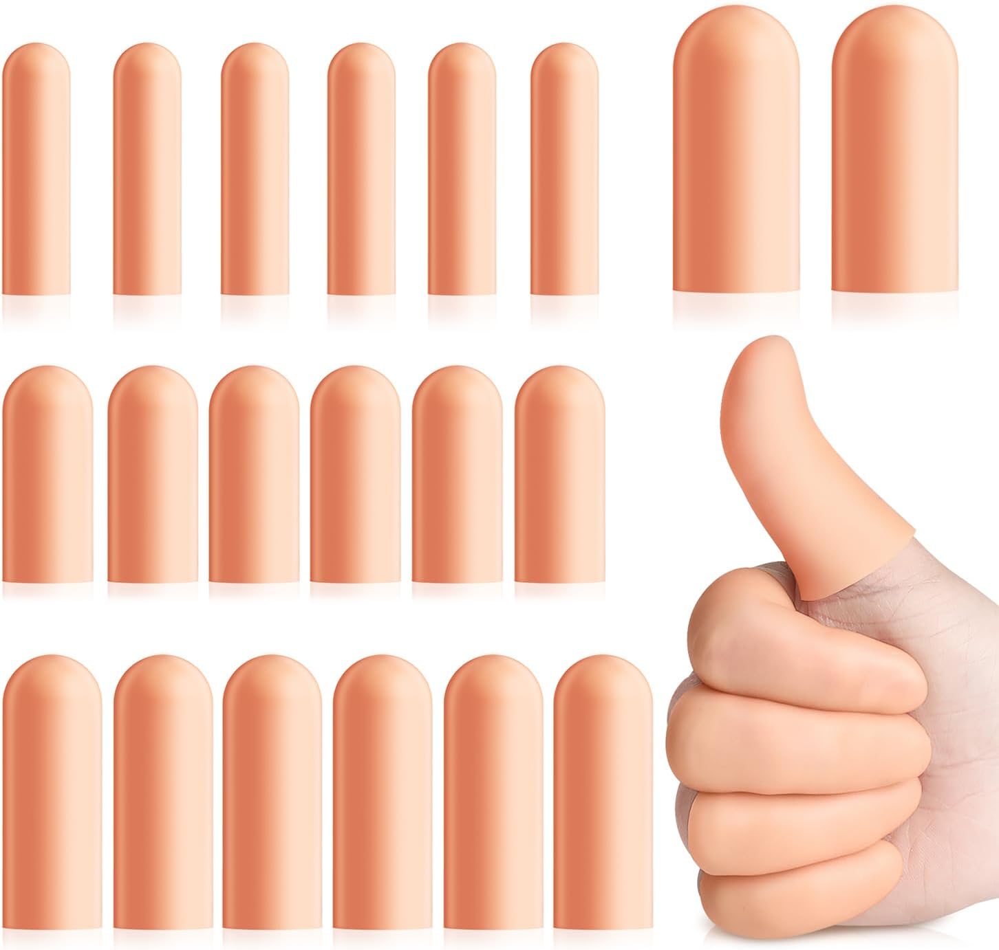 20 Pcs Gel Finger Protectors, Finger Caps Silicone Fingertips Protection, Reusable Soft High Elastic Fingertip Bandages for Relief Fingers Arthritis, Cracked , and Other Fingers Pain(Multi-Size)