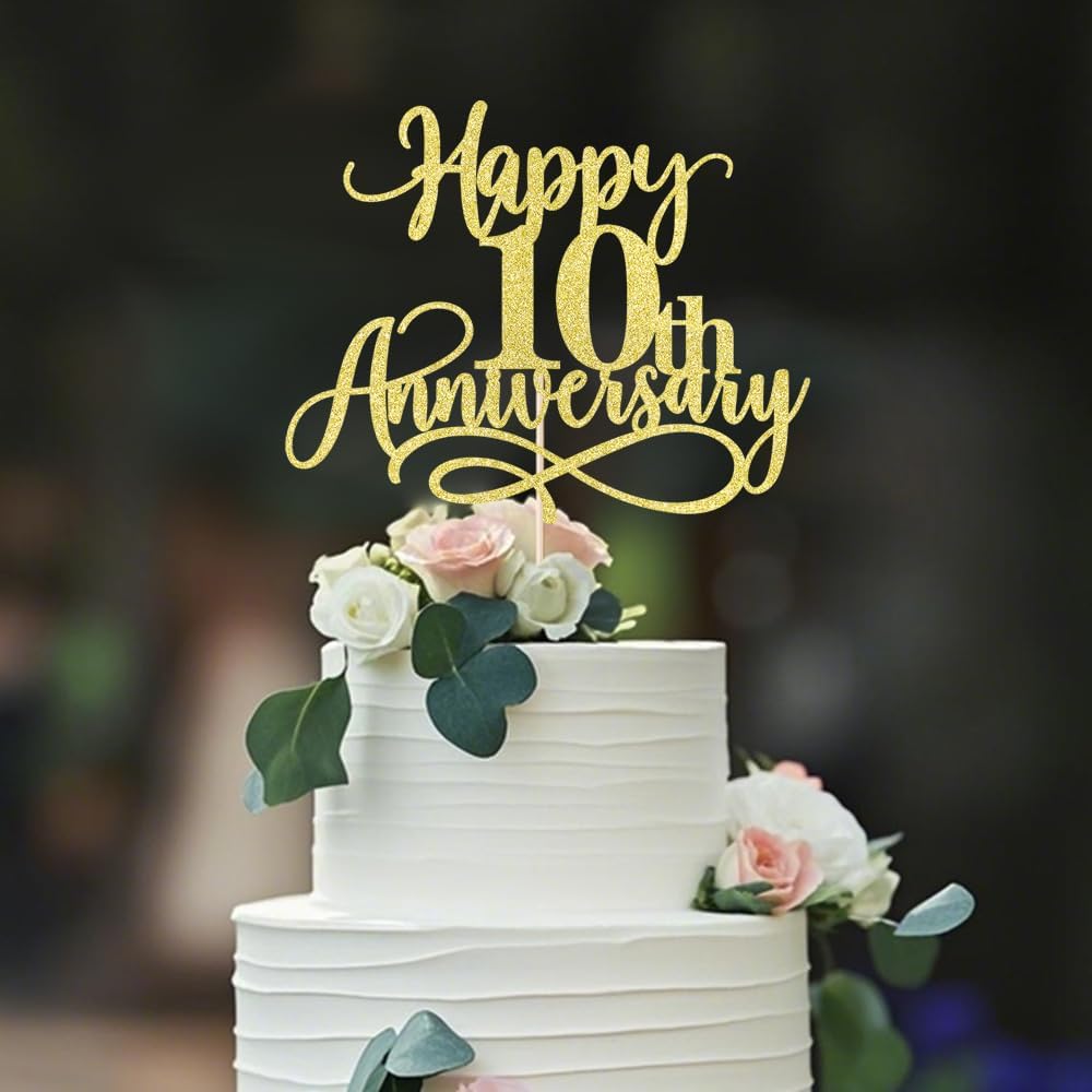 Happy 10th Anniversary Cake Toppers - Wedding Anniversary Party, Company Anniversary Party, 10th Birthday Selected Decorations