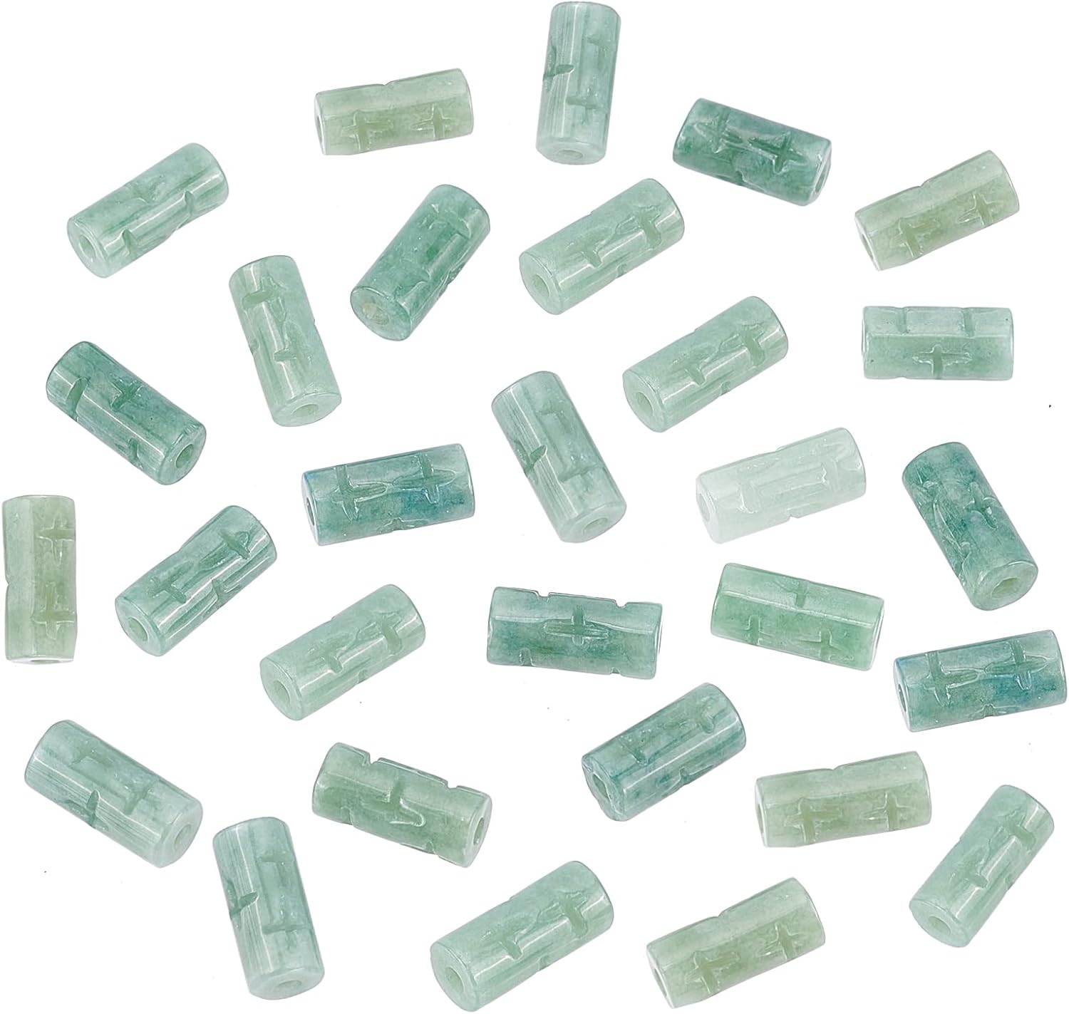 NBEADS 16 Pcs Natural Jadeite Beads, Column Stone Beads Tube Shape Jade Stone Engraving Flower Gemstone Beads for DIY Bracelets Necklaces Jewelry Craft Making, Hole: 2mm