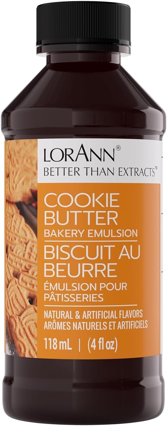 LorAnn Oils Cookie Butter Bakery Emulsion: True Essence, Ideal for Boosting Fruit Tones in Cakes, Cookies & Desserts, Gluten-Free, Keto-Friendly, Extract Substitute Essential for Your Kitchen, 4 Oz