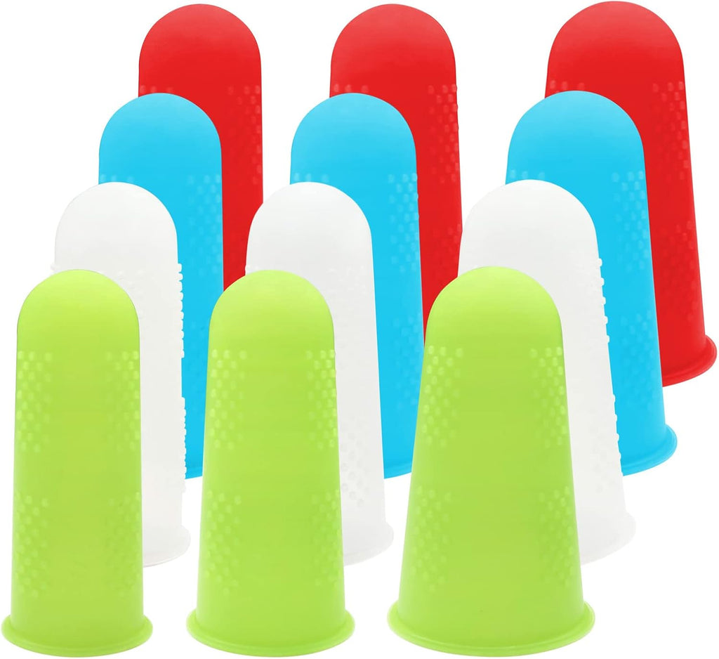 12 Pcs Silicone Hot Glue Gun Finger Caps, Anti-Slip and Reusable Silicone Thumb Protector, Finger Guard Protectors or Hot Glue Wax Rosin Resin Honey Adhesives Scrapbooking Sewing, Small, Medium, Large