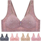 Geemor Soft&Comfortable Bra,Middle-Aged Elder Woman Floral Cotton Wireless Thin Push Up Elastic Mom Breathable Underwear