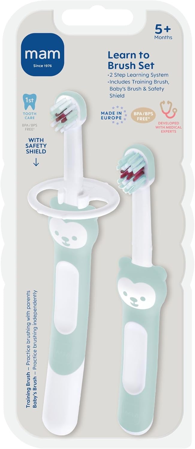 MAM Baby Toothbrush Training Brush 6+ Months – Extra Soft Infant & Toddler Toothbrush with Safety Shield, Small Rounded Head for First Teeth & Gums, Indicator Bristles, Non Slip Handle, BPA Free
