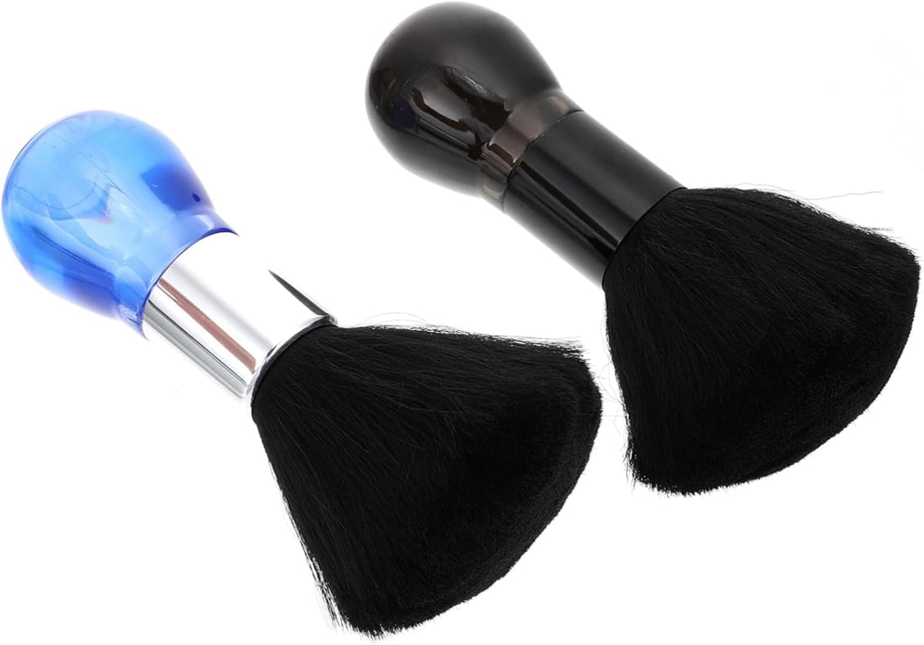 Baluue 2pcs Hairdressing Neck Duster and Barber Hair Brush Soft and Portable Cleaning Tool for Quick Hair Removal at Salons and Home Use Blue and Black Transparent Designs