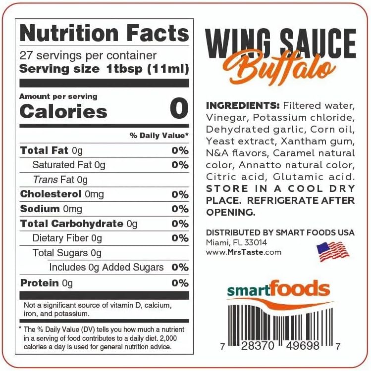 Mrs Taste Sugar Free Sauce, Zero Calories, Zero Sodium, Zero Sugar, High Fiber, Keto Friendly, Paleo Friendly, Low Calorie Option, Condiments and Sauces (10 oz, Buffalo)