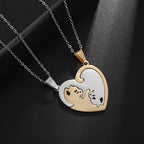 2pcs Cute Cat Pendant Stainless Steel Necklace Splicing Women'S Fashion Couple Friend Jewelry Gift