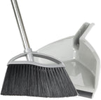 Soft Bristle Broom and Dustpan Combo Set, Long Handle Indoor Broom with Dustpan Set for Kitchen Hardwood Room Office and All Household Floor Cleaning (Gray)