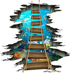 Quanhaigou 3D Floor Stickers,Sea World Fish Ocean Wooden Bridge PVC Art Wall Decal for Bathroom Living Room Nursery Bedroom Removable Decor