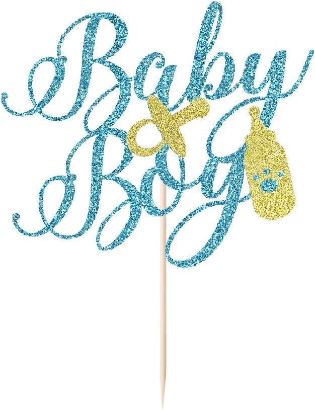 Baby Boy Cake Topper - Welcome Baby Boy Cake Toppers for Boys Baby Shower Party Decorations blue Glitter