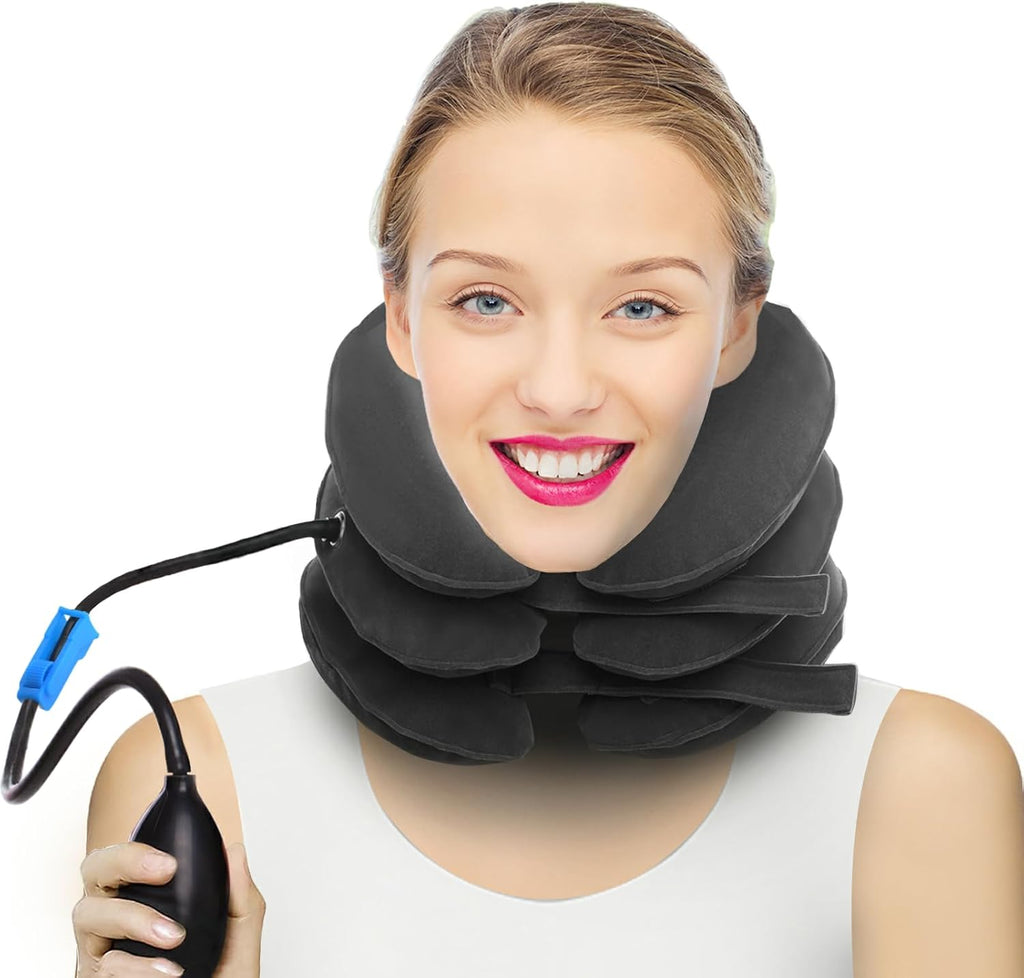 Cervical Neck Traction Device for Instant Neck Pain Relief - Inflatable & Adjustable Neck Stretcher Neck Support Brace, Neck Traction Pillow for Home Use Neck Decompression