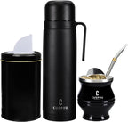 Cuopru Premium Stainless Steel Yerba Mate Kit, Gourd, 33.8oz Insulated Bottle, Container, Bombilla, Cleaning Brush, Tea Filter Set, Matte Black