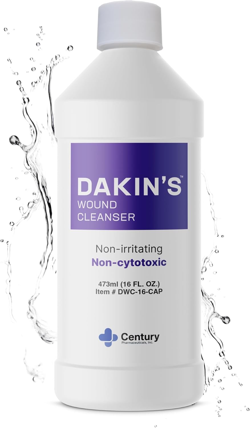 Dakin's Wound Cleanser Diluted 0.0125% Sodium Hypochlorite Solution for Acute and Chronic Wounds, Non-Cytotoxic Antimicrobial No-Rinse Formula, Gentle on Skin, Alcohol Free Wound Therapy, 16 oz Bottle