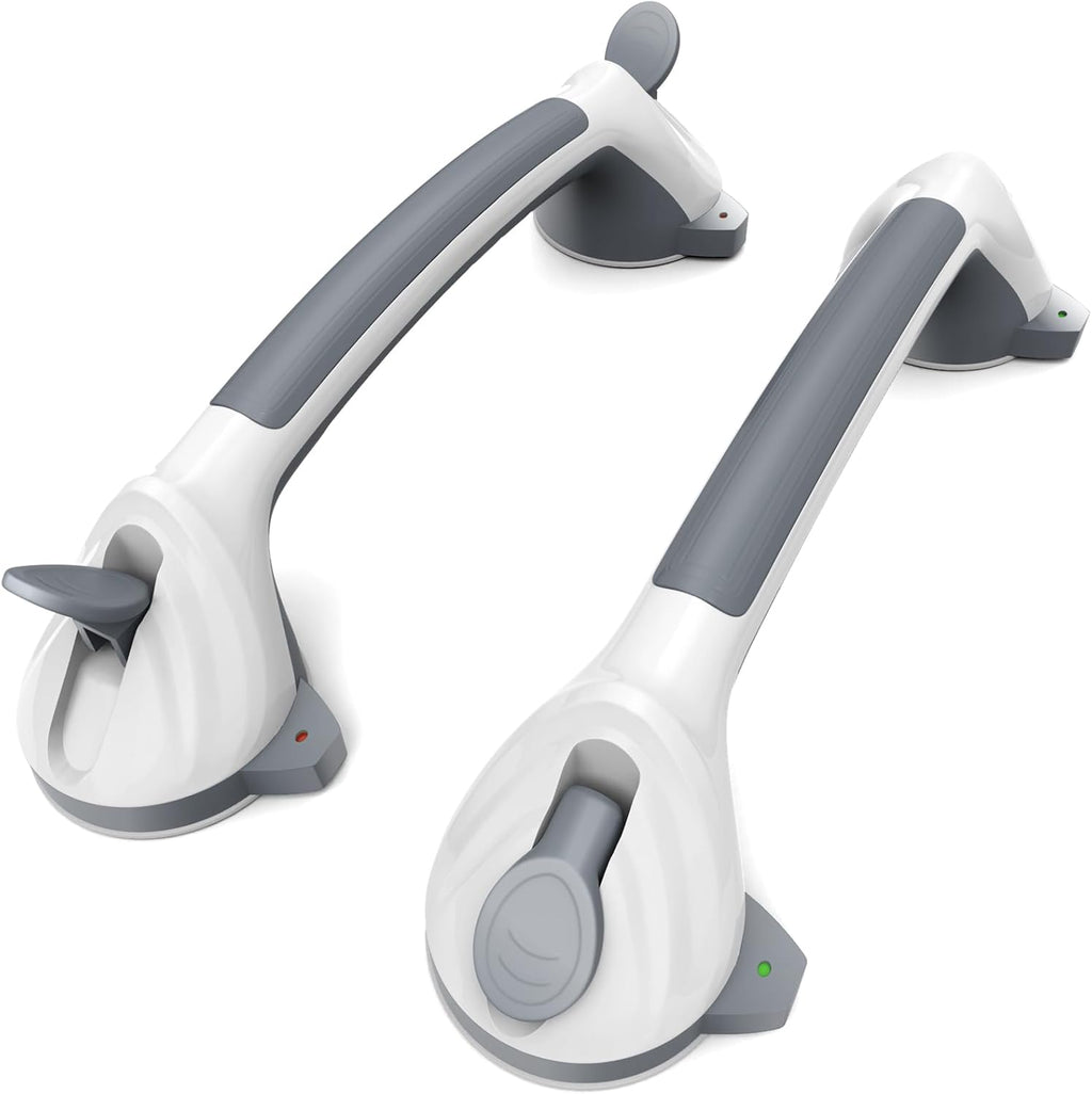 2 Pack 16.5" Suction Grab Bars for Showers with Safety Indicator, No-Drill 4mm Thickened Handicap Shower Handle for Seniors, Non-Slip Bathroom Balance Rail for Smooth Tiles & Tubs