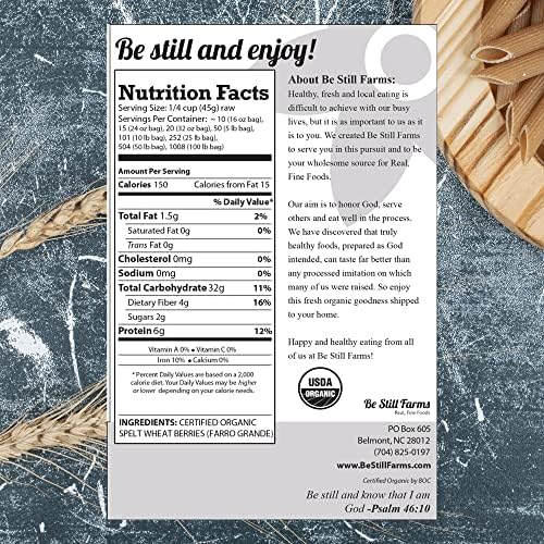 Be Still Farms Spelt Farro Grain Organic 5.8 lb - Whole Wheat Berries Bulk - Ancient Grains Ideal for Flour, Bread - High in Protein | Similar to Einkorn | USA Grown | USDA Certified | Vegan | Non-GMO