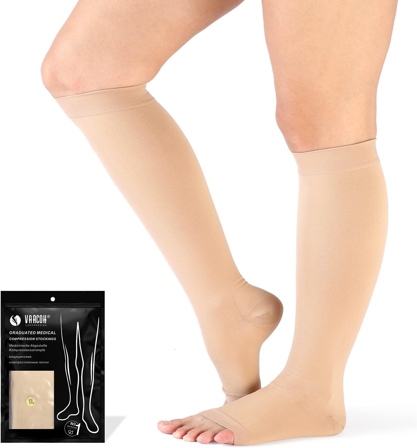 VARCOH Compression Socks for Women,Compression socks Men (S-4XL) Wide Plus Size Compression Socks 20-30 mmHg Knee High Open Toe, Best for Improve Varicose Veins,Leg Blood Circulation