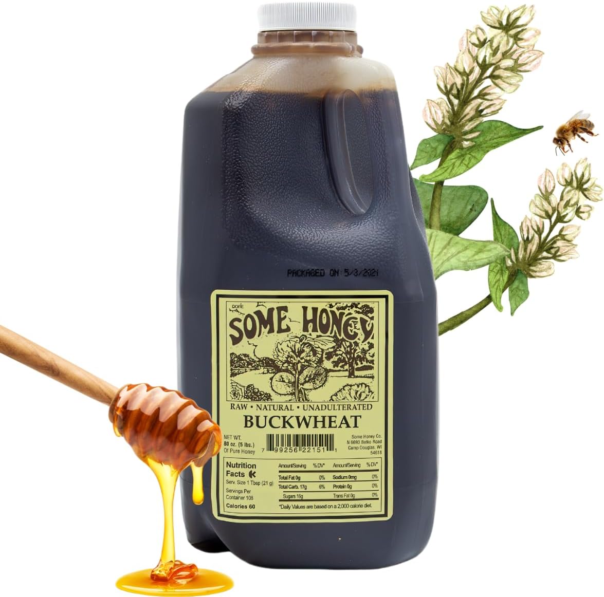 Some Honey Raw & Unfiltered Buckwheat Honey – 100% Pure U.S. Honey – USDA Grade A – All-Natural – 80 oz