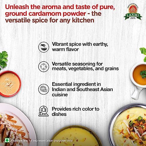 Laxmi Ground Cardamom Powder, Traditional Indian Cooking Spices - 3.5oz