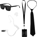 Secret Agent Costume Kit Spy Role Play Accessories Set with Sunglasses, Tie, ID Badge & Earpiece for Halloween, Themed Parties Black
