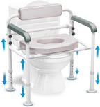 Extra-Wide 3-in-1 Adjustable Toilet Seat Riser with Premium Padded Seat & Support Rails – Ultra-Stable Elevated Commode and Shower Chair for Seniors & Elderly – Heavy-Duty 350lb Safety Frame