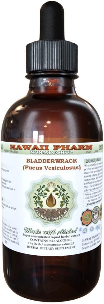 Hawaii Pharm Bladderwrack Alcohol-Free Liquid Extract, Bladderwrack (Fucus Vesiculosus) Glycerite Natural Herbal Supplement 2 oz