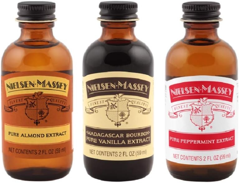 Nielsen-Massey Holiday Gifts Food Flavoring Bundle, Almond Extract, Peppermint Extract, Madagascar Bourbon Pure Vanilla Extract for Baking and Cooking, 2 Ounce Bottles