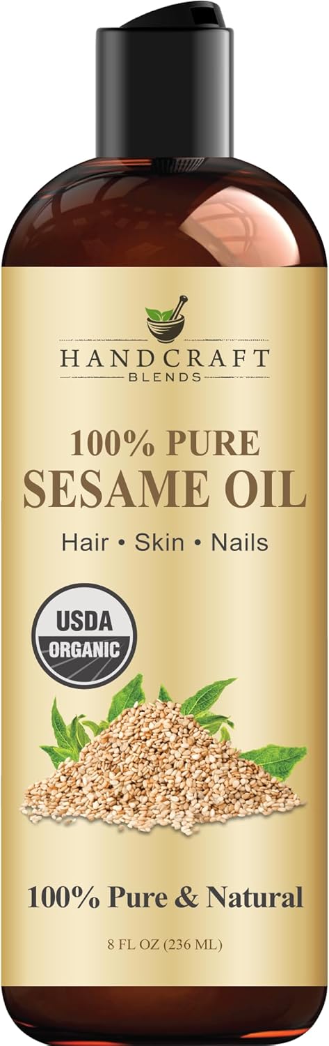 Handcraft Blends Organic Sesame Oil - 8 Fl Oz - 100% Pure and Natural - Premium Grade Carrier Oil for Skin and Hair - Hair and Body - Massage - Expeller-Pressed and Hexane-Free
