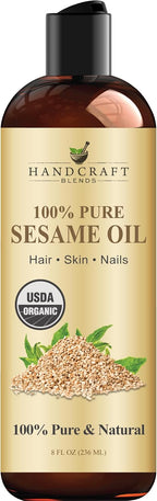 Handcraft Blends Organic Sesame Oil - 8 Fl Oz - 100% Pure and Natural - Premium Grade Carrier Oil for Skin and Hair - Hair and Body - Massage - Expeller-Pressed and Hexane-Free