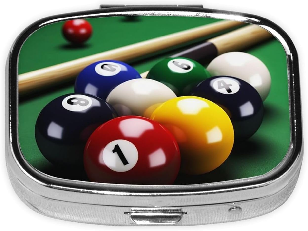 Square Round Pill Case Billiards Pill Box Daily 2 Compartment Travel Pill Container for Pocket Purse Portable Medicine Cod Liver Oil Storage Box 2 Times a Day Pill Organizer