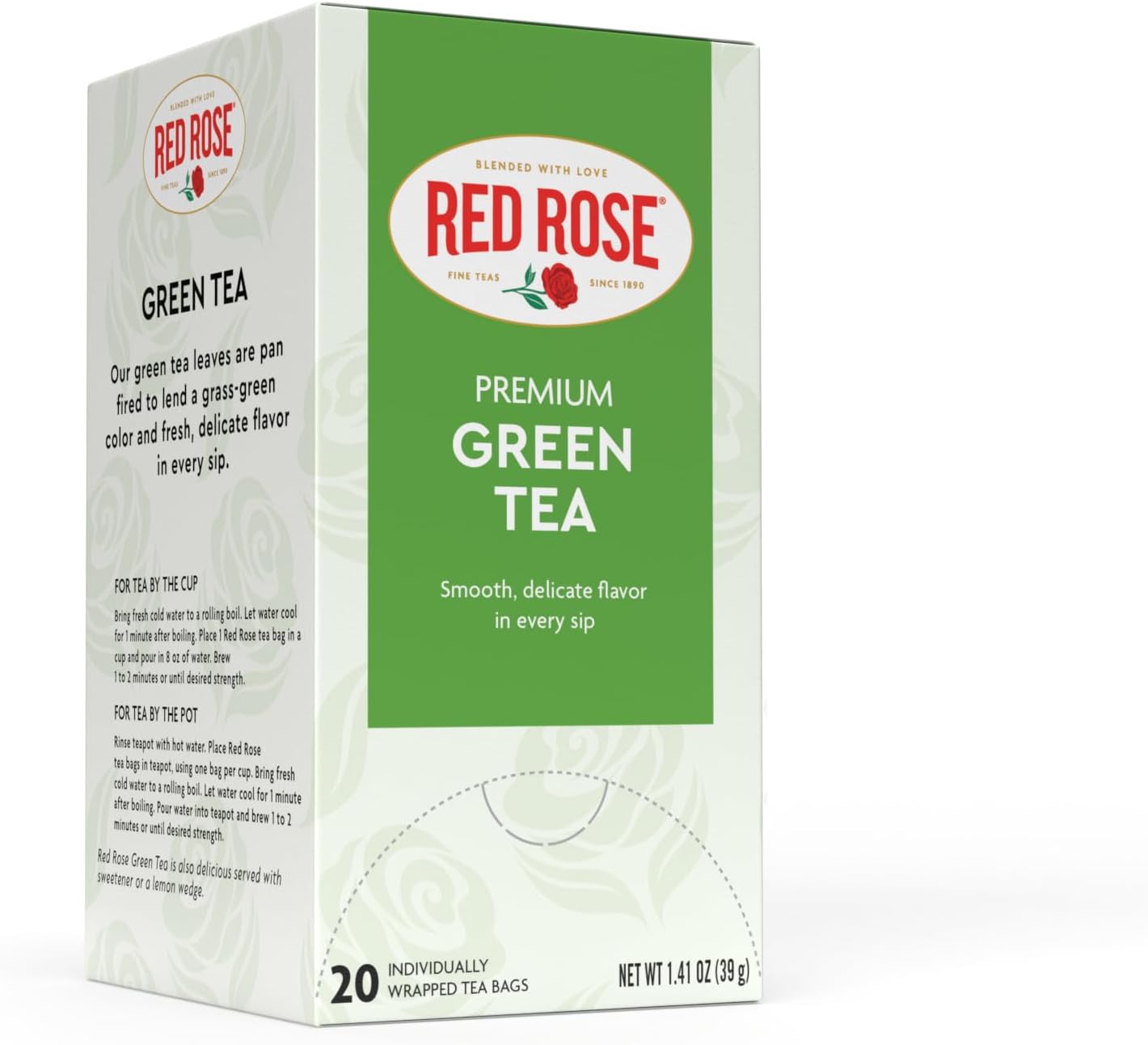 Red Rose Green Tea Naturally Flavored Rich in Antioxidants Zero Calories with 20 Individually Wrapped Tea Bags Per Box Contains Caffeine Brew Hot