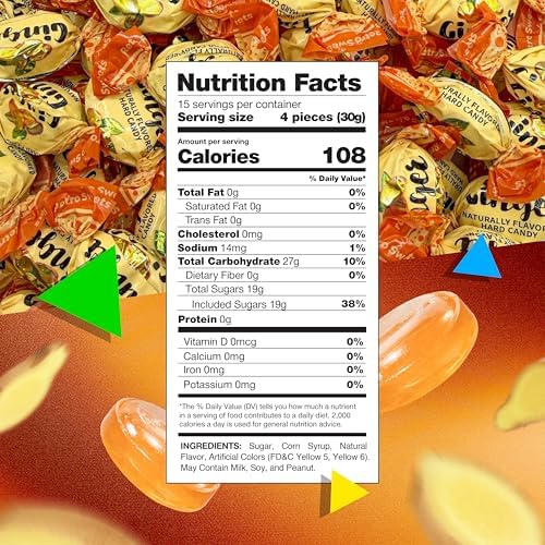 Ginger Candy | 1 Pound Bag | Old Fashioned Hard Candy Individually Wrapped | Naturally Flavored Ginger Candies for Office Bowls, Gifting & Favors | Intense Flavor