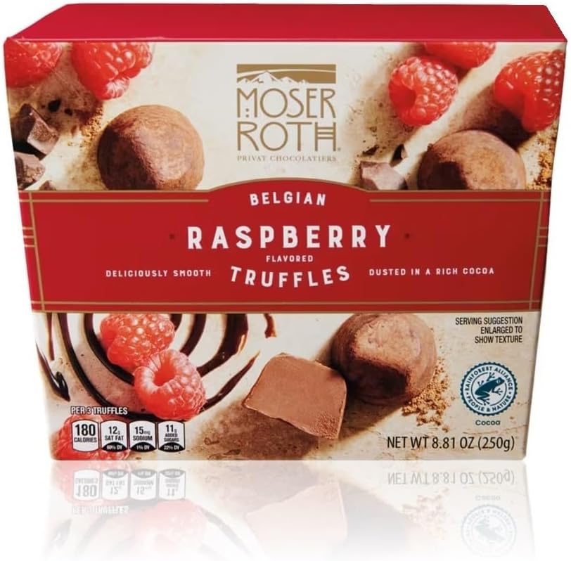 Moser Roth Belgian Cocoa Dusted Truffles, 8.81 oz (1 Box, Raspberry)