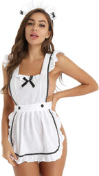 YiZYiF Womens Sexy Maid Uniform Set Lingerie Cosplay Apron Babydoll Dress Outfits