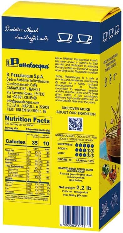 Passalacqua Harem Whole Bean Coffee – 100% Arabica Medium/Dark Roast (1kg / 35.2 Ounce)